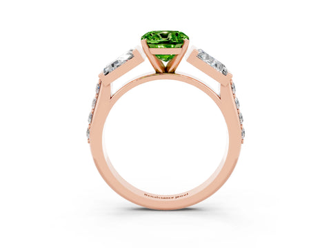 Rose gold Cushion Cut Peridot Engagement Ring with Baguette Side Stones and Channel Set Band_3