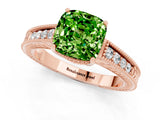 Rose gold Cushion Cut Peridot Engagement Ring with Milgrain Channel Set Band and Prong Setting_1