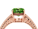 Rose gold Cushion Cut Peridot Engagement Ring with Milgrain Channel Set Band and Prong Setting_4