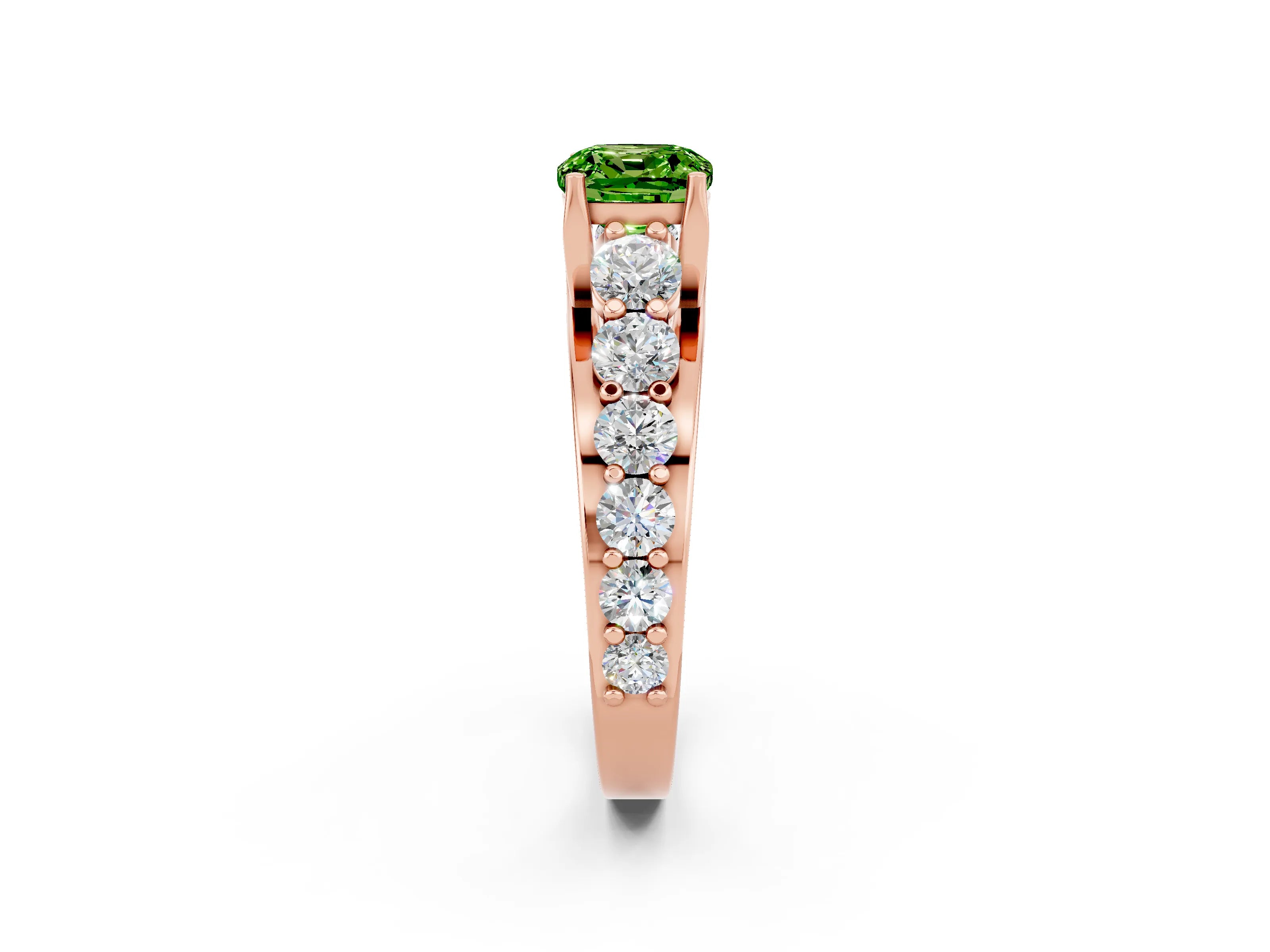 Rose gold Cushion Cut Peridot Engagement Ring with Pavé Band and Four-Prong Setting_2