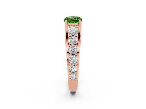 Rose gold Cushion Cut Peridot Engagement Ring with Pavé Band and Four-Prong Setting_2