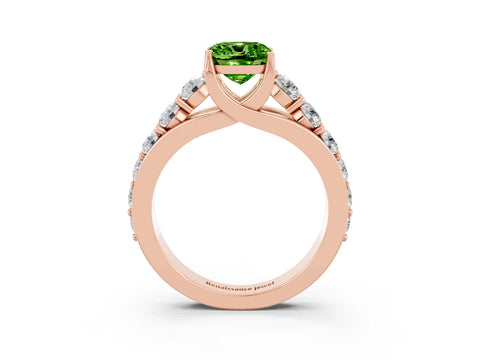 Rose gold Cushion Cut Peridot Engagement Ring with Pavé Band and Four-Prong Setting_3
