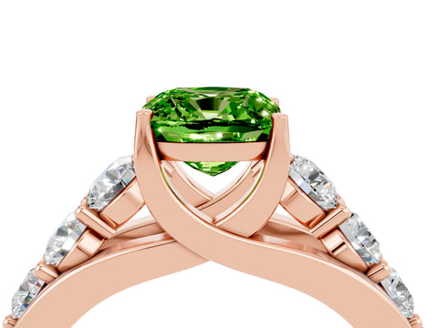 Rose gold Cushion Cut Peridot Engagement Ring with Pavé Band and Four-Prong Setting_4
