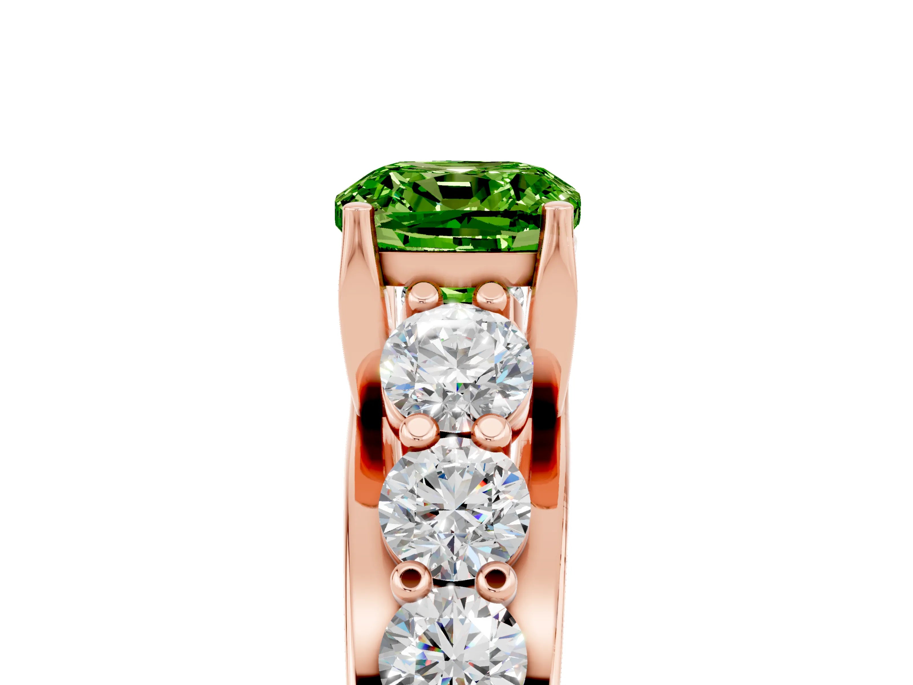 Rose gold Cushion Cut Peridot Engagement Ring with Pavé Band and Four-Prong Setting_5
