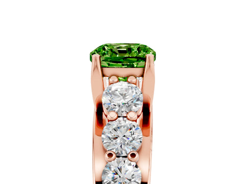 Rose gold Cushion Cut Peridot Engagement Ring with Pavé Band and Four-Prong Setting_5