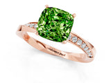 Rose gold Cushion Cut Peridot Engagement Ring with Side Stone Accents and Four-Prong Setting_25