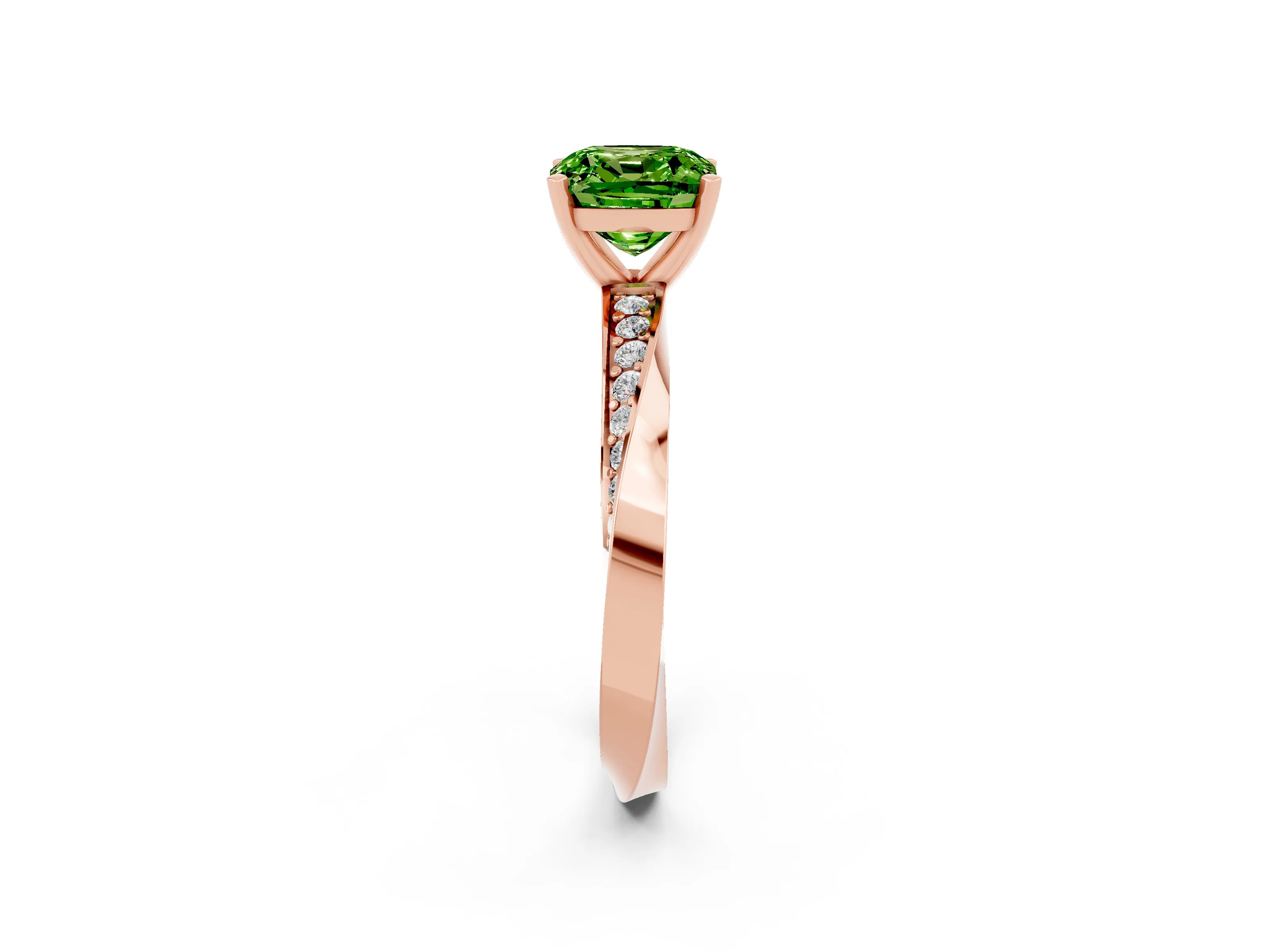 Rose gold Cushion Cut Peridot Engagement Ring with Side Stone Accents and Four-Prong Setting_29