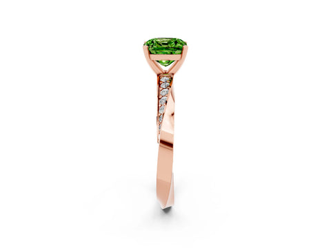 Rose gold Cushion Cut Peridot Engagement Ring with Side Stone Accents and Four-Prong Setting_29