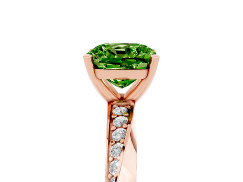 Rose gold Cushion Cut Peridot Engagement Ring with Side Stone Accents and Four-Prong Setting_32