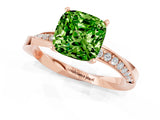 Rose gold Cushion Cut Peridot Engagement Ring with Side Stone Accents and Four-Prong Setting_85