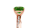 Rose gold Cushion Cut Peridot Engagement Ring with Side Stone Accents and Four-Prong Setting_89