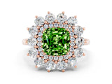 Rose gold Cushion Cut Peridot Floral Double Halo Engagement Ring with Prong Setting_60