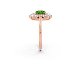 Rose gold Cushion Cut Peridot Floral Double Halo Engagement Ring with Prong Setting_62