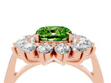 Rose gold Cushion Cut Peridot Floral Double Halo Engagement Ring with Prong Setting_64