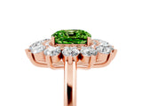 Rose gold Cushion Cut Peridot Floral Double Halo Engagement Ring with Prong Setting_65
