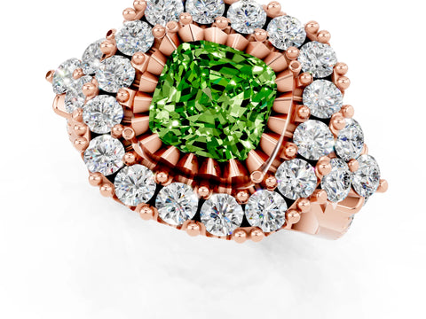 Rose gold Cushion Cut Peridot Halo Ring with Pavé Band and Four-Prong Setting_13