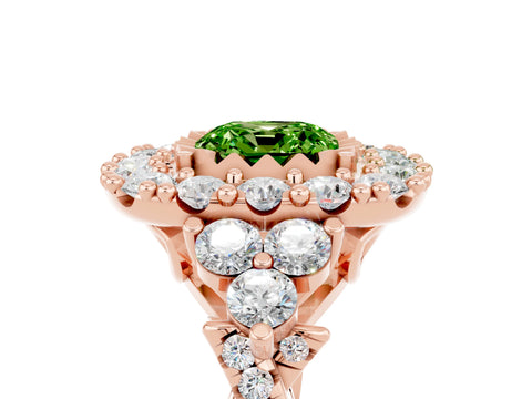 Rose gold Cushion Cut Peridot Halo Ring with Pavé Band and Four-Prong Setting_17