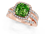 Rose gold Cushion Cut Peridot Halo Ring with Round Split Shank and Prong Setting_49