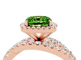 Rose gold Cushion Cut Peridot Halo Ring with Round Split Shank and Prong Setting_52