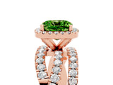 Rose gold Cushion Cut Peridot Halo Ring with Round Split Shank and Prong Setting_53