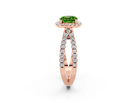 Rose gold Cushion Cut Peridot Halo Ring with Split Shank Pavé Band and Prong Setting_2