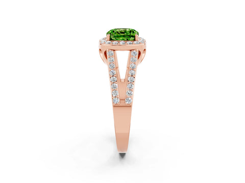 Rose gold Cushion Cut Peridot Halo Ring with Split Shank U-Prong Band and Four-Prong Setting_2