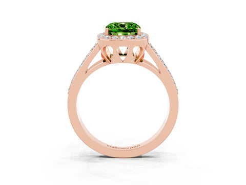 Rose gold Cushion Cut Peridot Halo Ring with Split Shank U-Prong Band and Four-Prong Setting_3