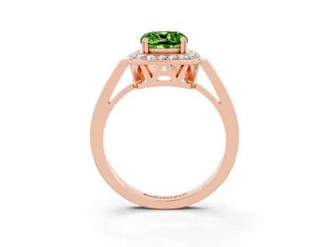 Rose gold Cushion Cut Peridot Halo Ring with Split Shank and Four-Prong Setting_3