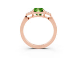 Rose gold Cushion Cut Peridot Halo Ring with Tapered Band and Four-Prong Setting_3