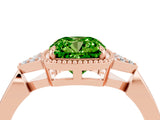 Rose gold Cushion Cut Peridot Halo Ring with Tapered Band and Four-Prong Setting_4