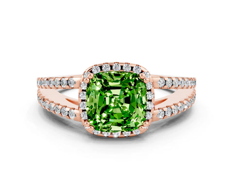 Rose gold Cushion Cut Peridot Halo Split Shank Engagement Ring_12