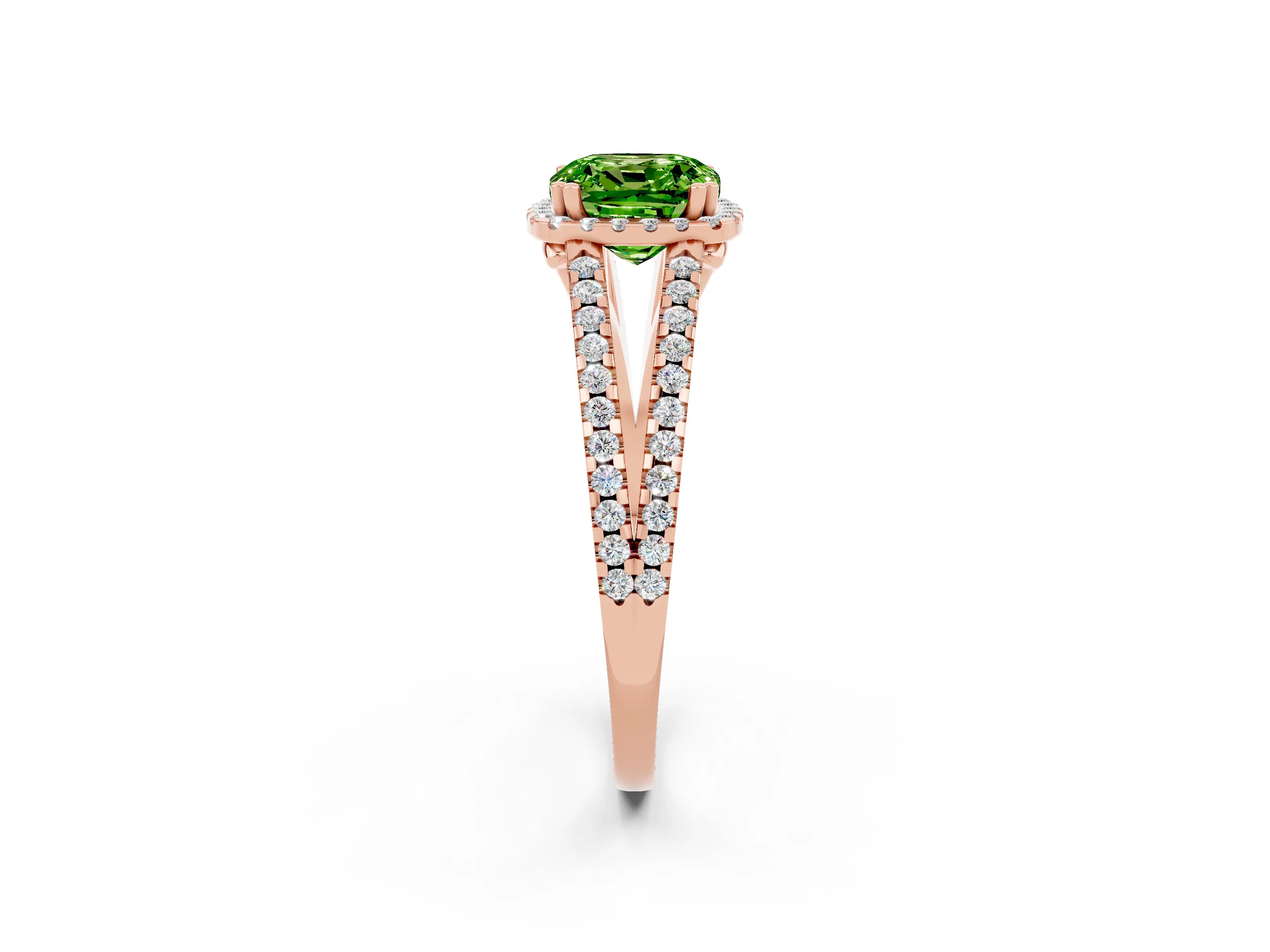 Rose gold Cushion Cut Peridot Halo Split Shank Engagement Ring_14