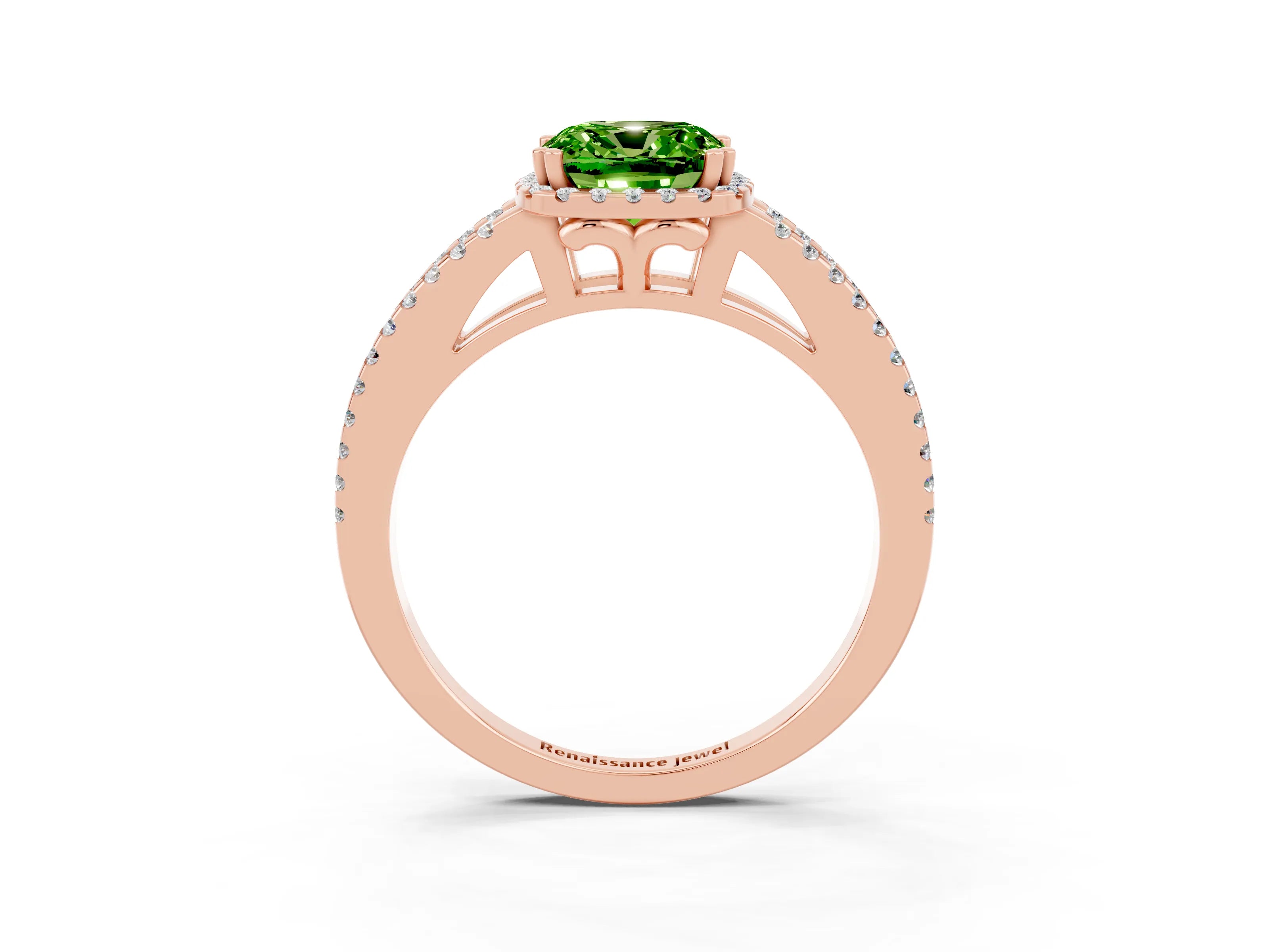 Rose gold Cushion Cut Peridot Halo Split Shank Engagement Ring_15