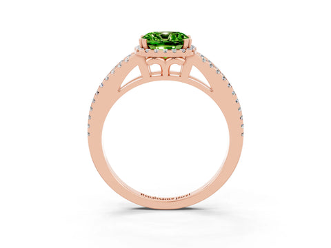 Rose gold Cushion Cut Peridot Halo Split Shank Engagement Ring_15