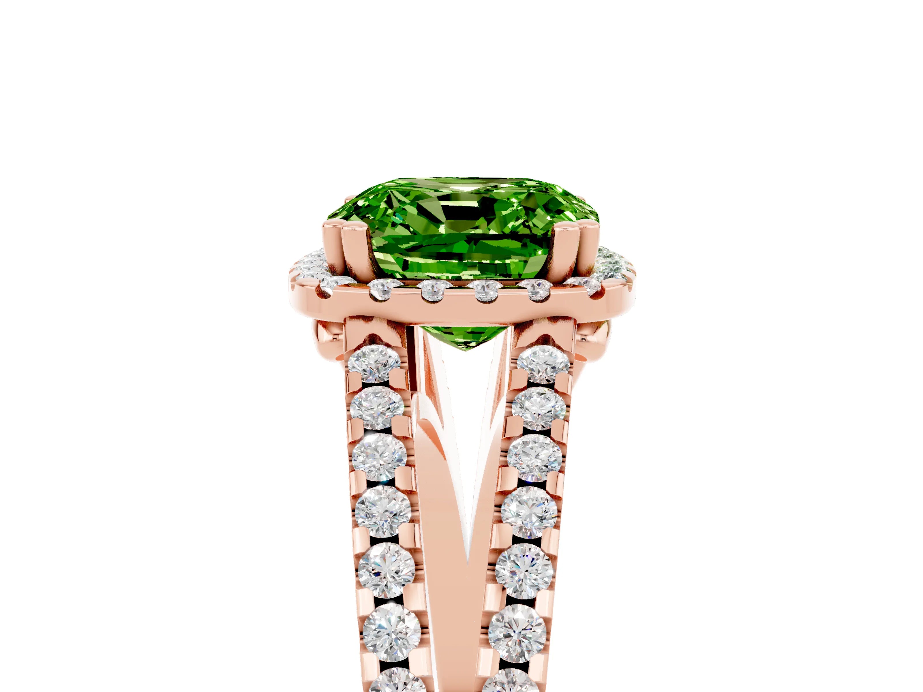 Rose gold Cushion Cut Peridot Halo Split Shank Engagement Ring_17