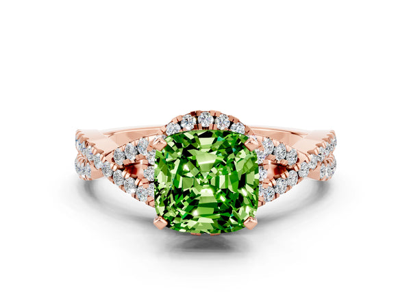 Rose gold Cushion Cut Peridot  Halo Twist Band Solitaire Prong Setting Ring