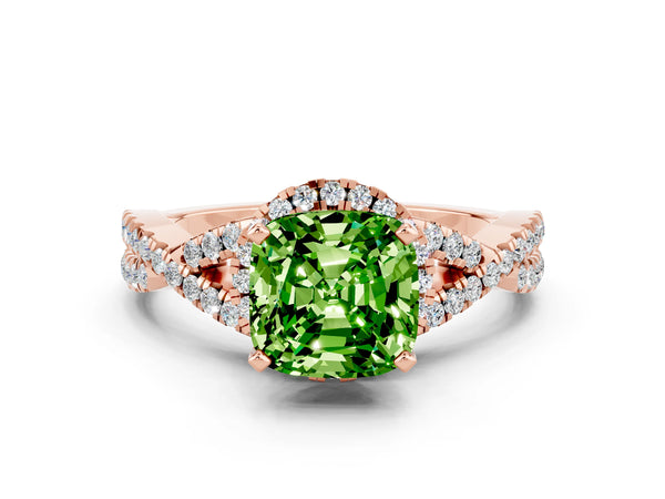 Rose gold Cushion Cut Peridot  Halo Twist Band Solitaire Prong Setting Ring