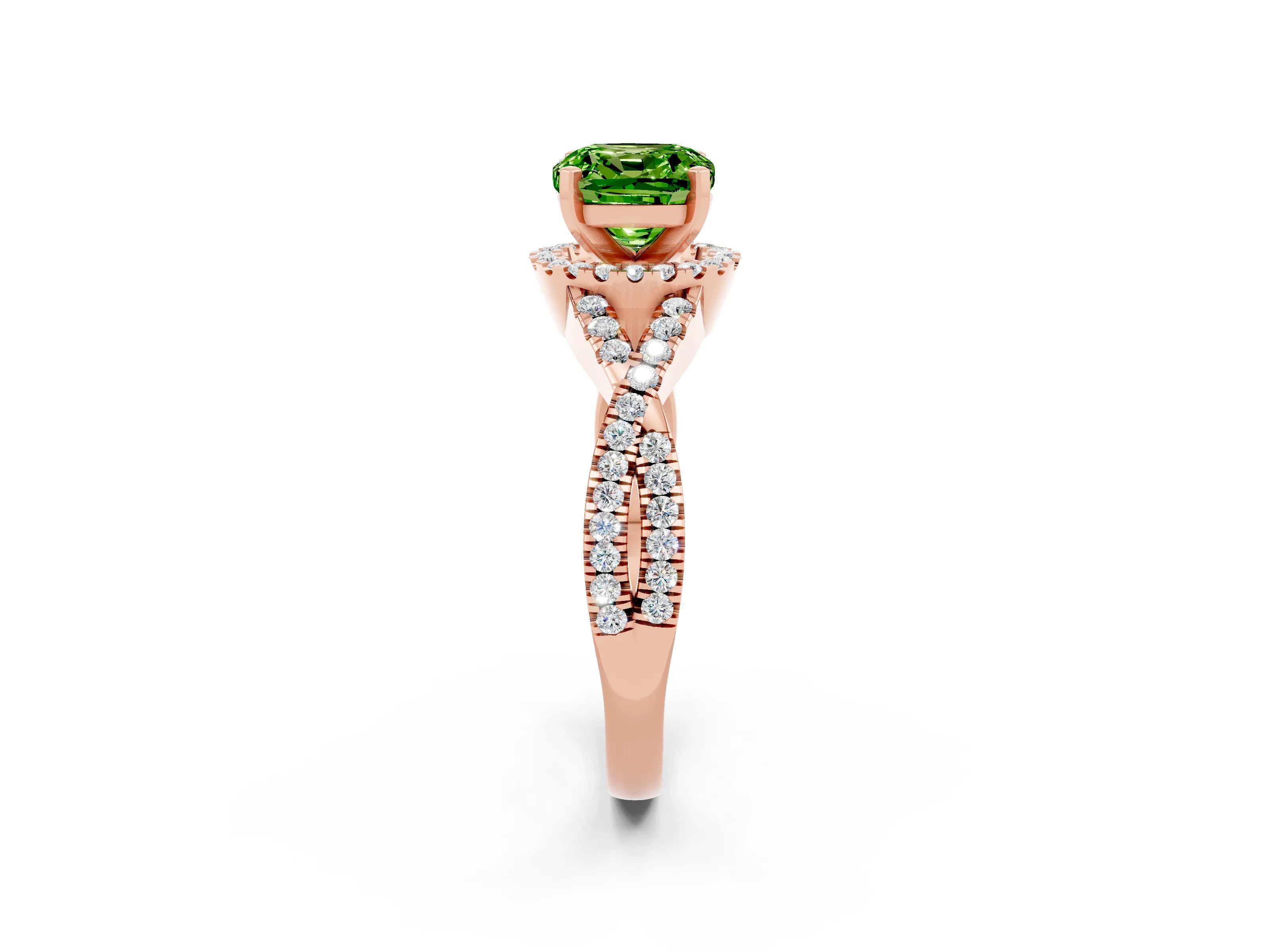 Rose gold Cushion Cut Peridot Halo Twist Band Solitaire Prong Setting Ring_2