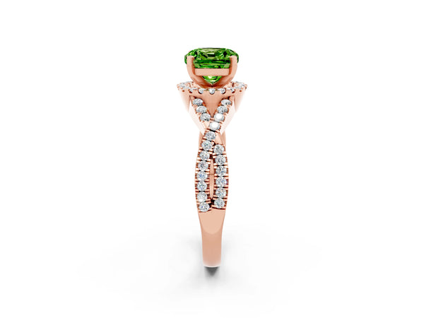 Rose gold Cushion Cut Peridot  Halo Twist Band Solitaire Prong Setting Ring