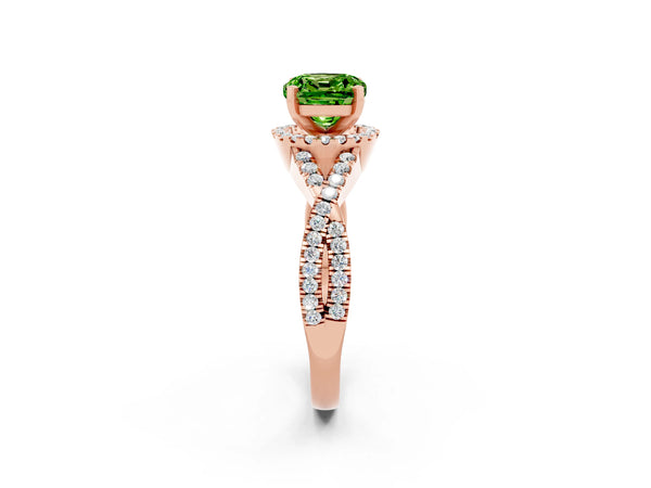 Rose gold Cushion Cut Peridot  Halo Twist Band Solitaire Prong Setting Ring
