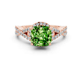 Rose gold Cushion Cut Peridot  Halo Twist Band Solitaire Prong Setting Ring_24