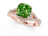 Rose gold Cushion Cut Peridot  Halo Twist Band Solitaire Prong Setting Ring_25