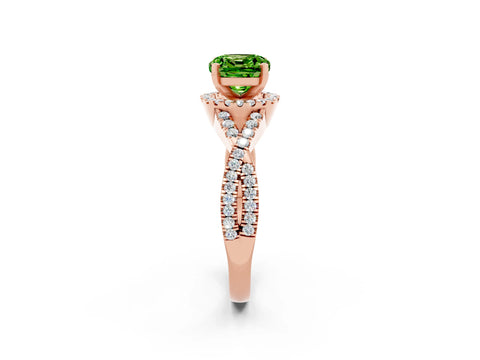 Rose gold Cushion Cut Peridot Halo Twist Band Solitaire Prong Setting Ring_2