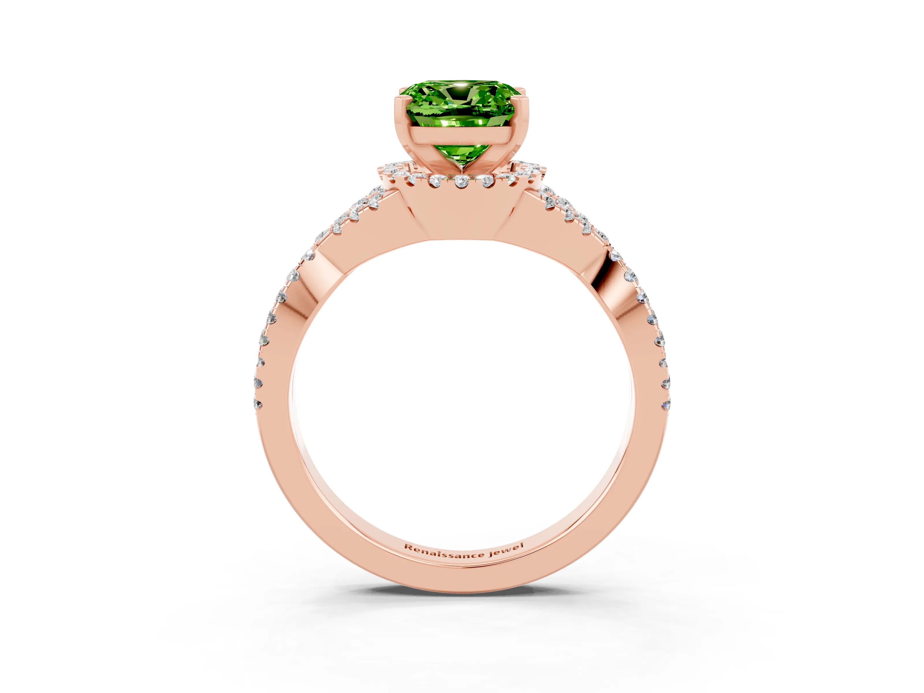 Rose gold Cushion Cut Peridot Halo Twist Band Solitaire Prong Setting Ring_3
