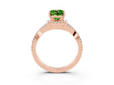 Rose gold Cushion Cut Peridot Halo Twist Band Solitaire Prong Setting Ring_3