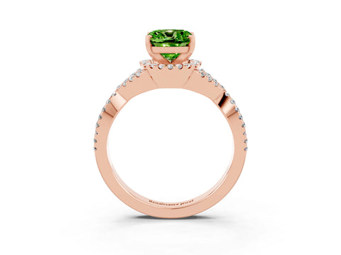 Rose gold Cushion Cut Peridot Halo Twist Band Solitaire Prong Setting Ring_3