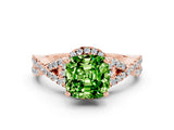 Rose gold Cushion Cut Peridot  Halo Twist Band Solitaire Prong Setting Ring_42