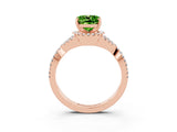 Rose gold Cushion Cut Peridot  Halo Twist Band Solitaire Prong Setting Ring_45