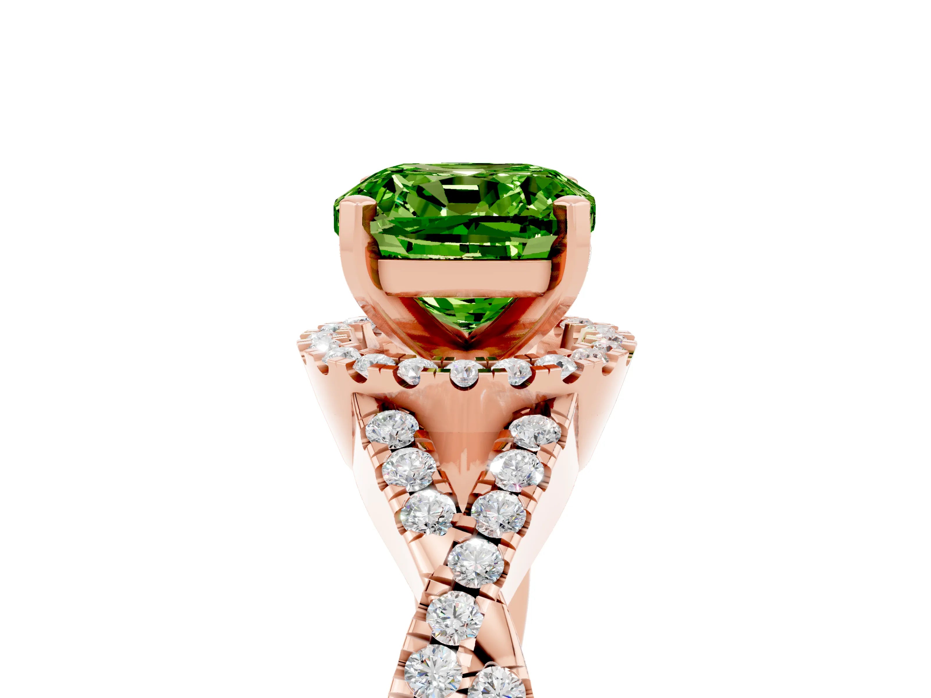 Rose gold Cushion Cut Peridot Halo Twist Band Solitaire Prong Setting Ring_5