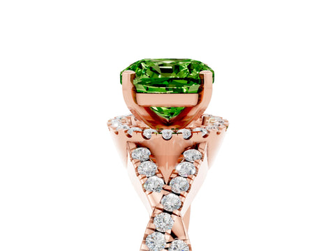 Rose gold Cushion Cut Peridot Halo Twist Band Solitaire Prong Setting Ring_5